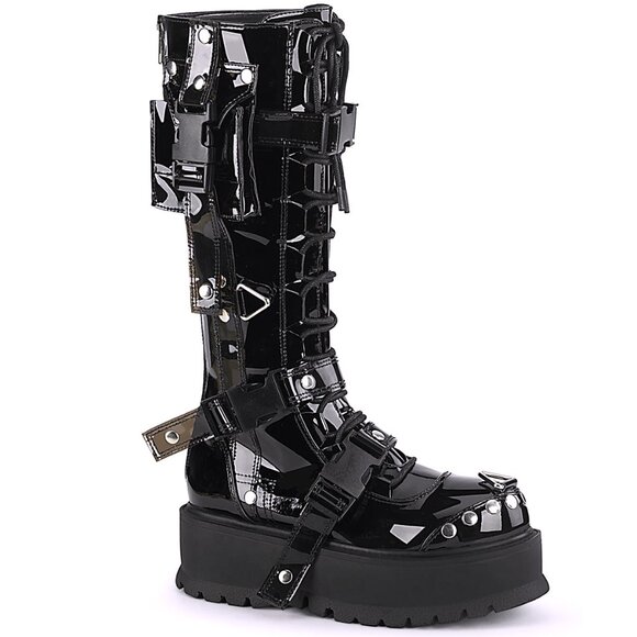DEMONIA - SLACKER 260 Cyberpunk Tech Patent Black Platform Boots - Picture 1 of 4